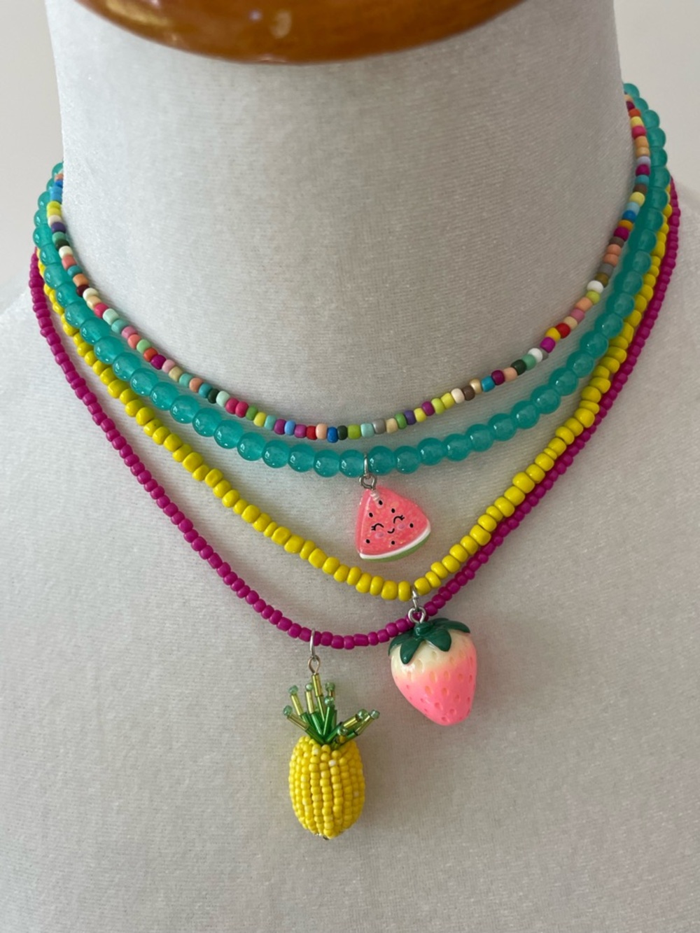 Colorful Fruit Charm Beaded Necklace Set of 4